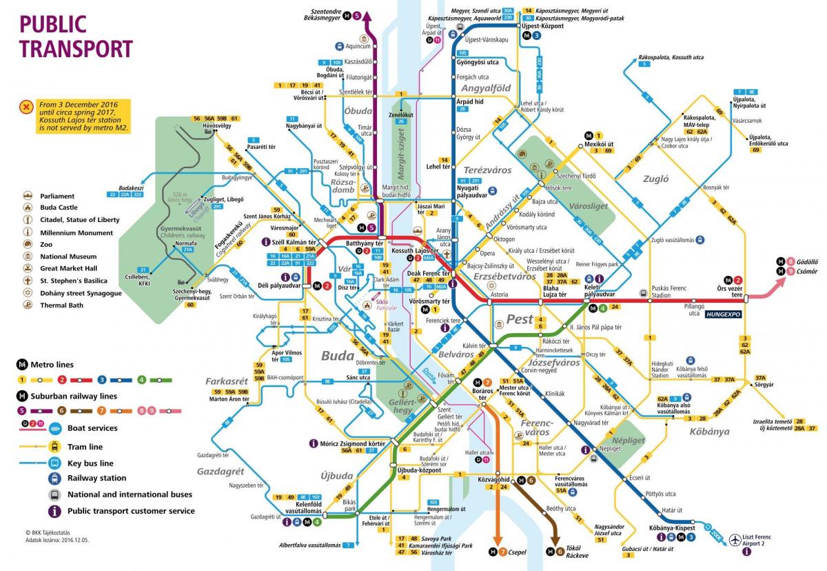kart av budapest med offentlig transport